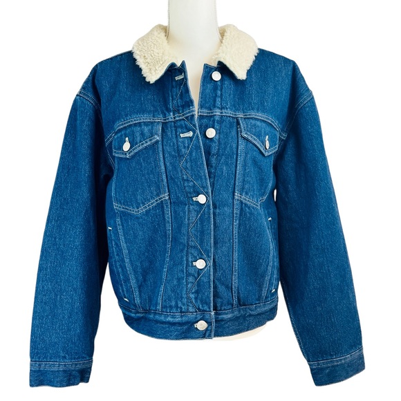 Madewell Jackets & Blazers - MADEWELL Blue Oversized Trucker Jean Denim Jacket Sherpa Lined Cropped XL NWT
